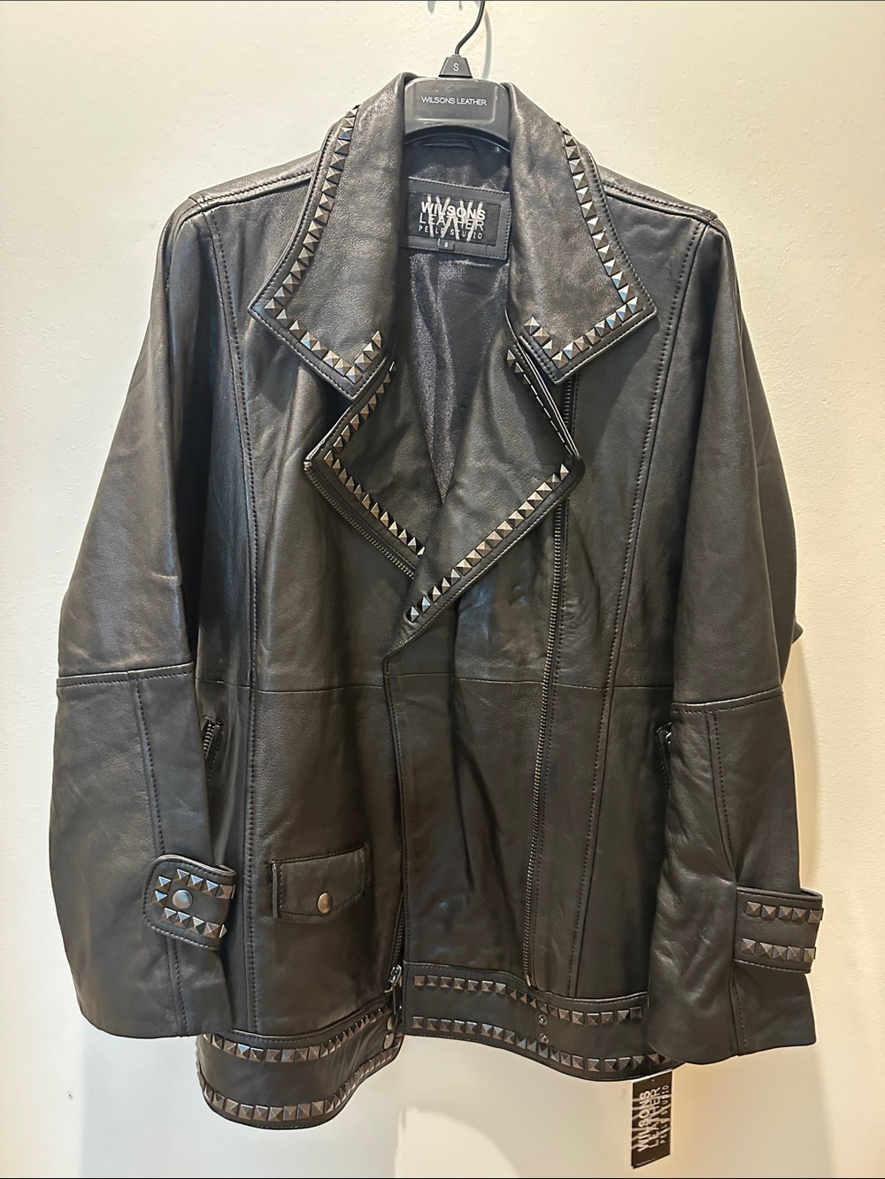 Wilsons Leather Black Pyramid-Studded Leather Jacket